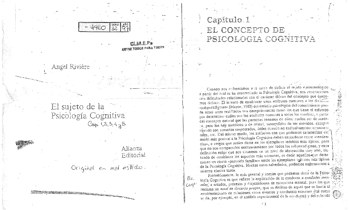 Psicología Cognitiva: Análisis de los Capítulos 1 y 2 (4460) - Studocu