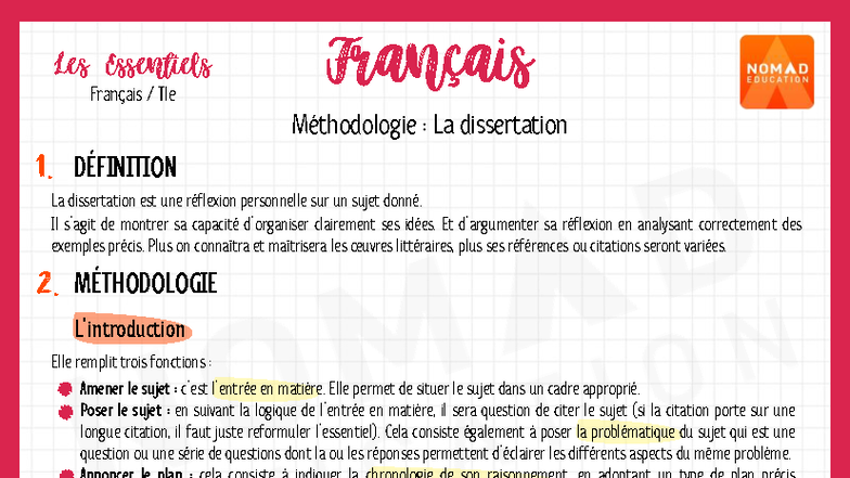 Tle Français Méthodologie : Guide Complet sur la Dissertation - Studocu