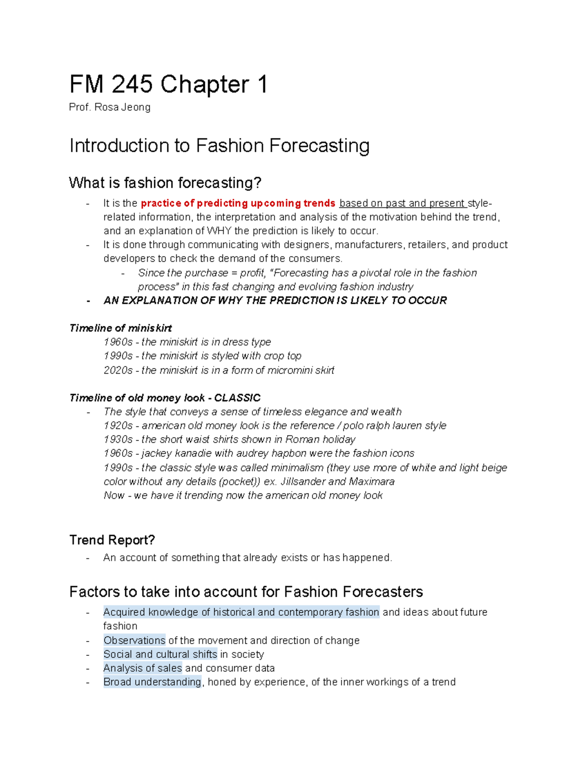 FM 245 Chapter 1 - Fashion Forecasting Overview and Key Trends Notes ...