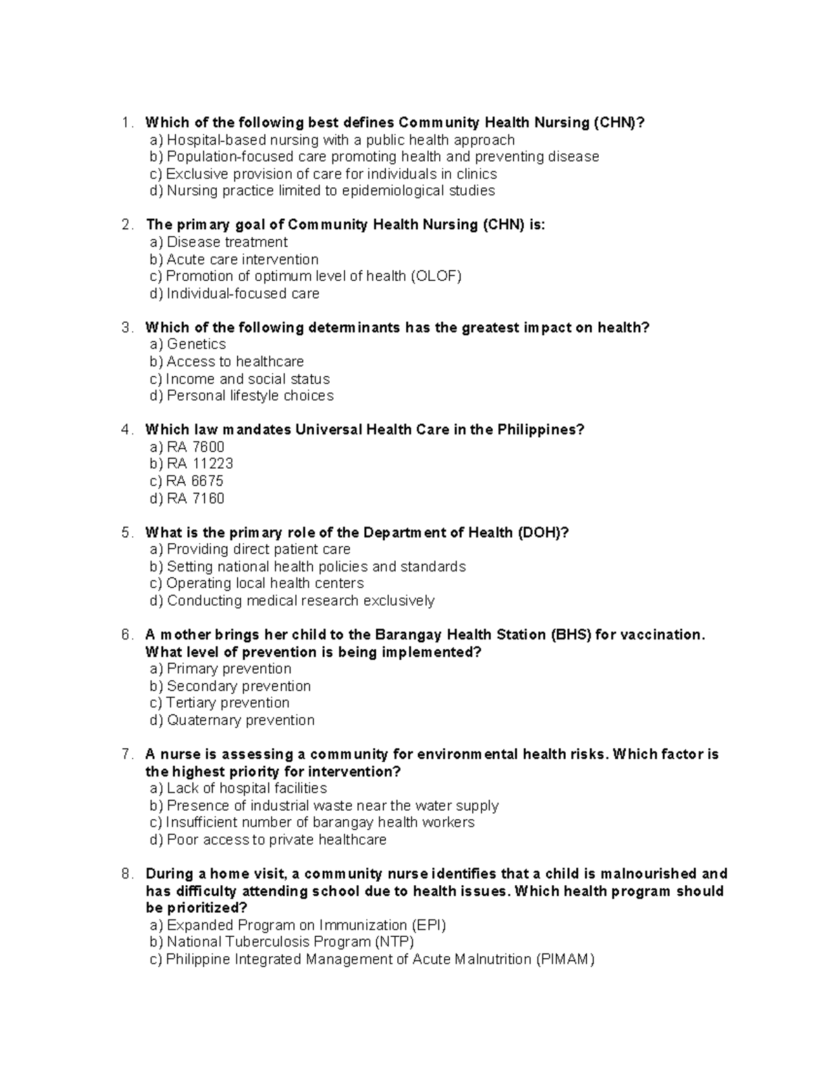 CHN Reviewer 2: Key Concepts in Community Health Nursing - Studocu
