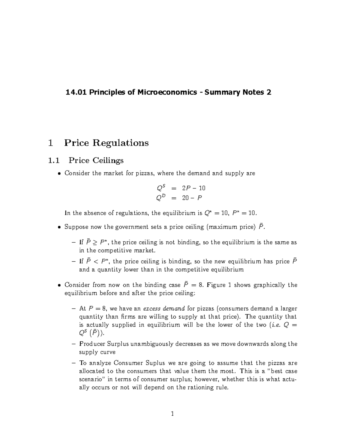 14.01 Principles of Microeconomics - Summary Notes 2 - 14 Principles of ...