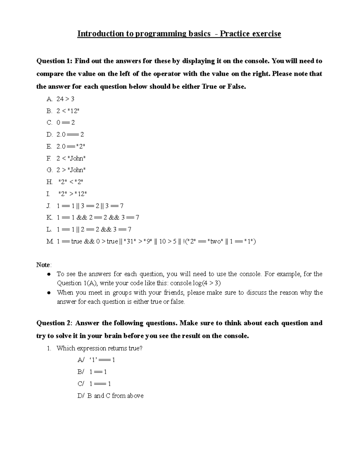 Practice Questions for Intro to Programming Basics (173505) - Studocu