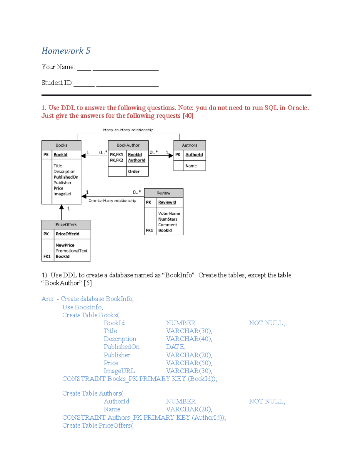 HW5 - Database DDL Assignment Solutions and SQL Queries - Studocu