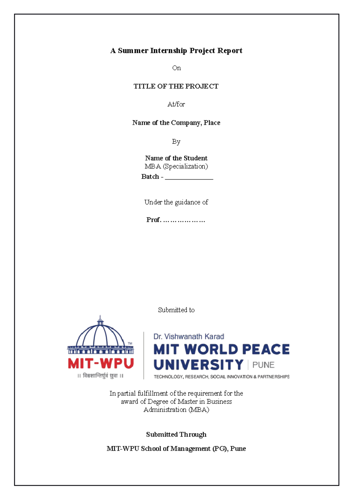 SIP Final Project Report - MBA at MIT-WPU School of Management - Studocu