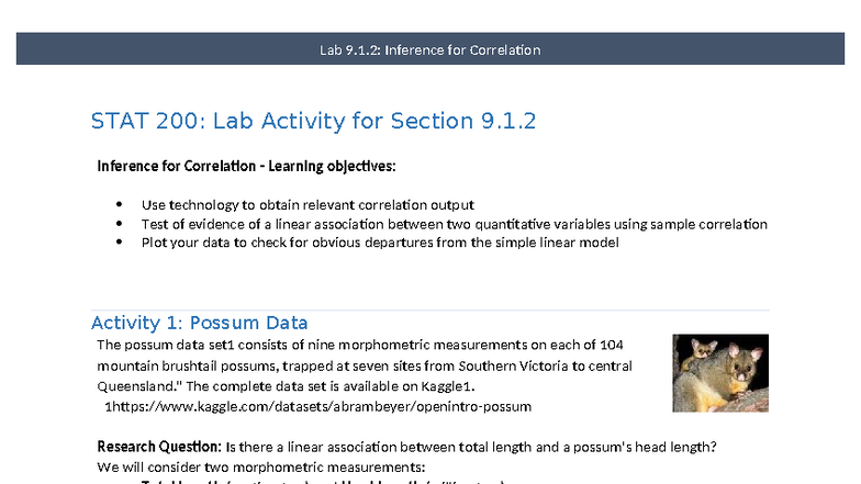 Lab 9.1.2: Inference for Correlation Analysis - STAT 200 - Studocu