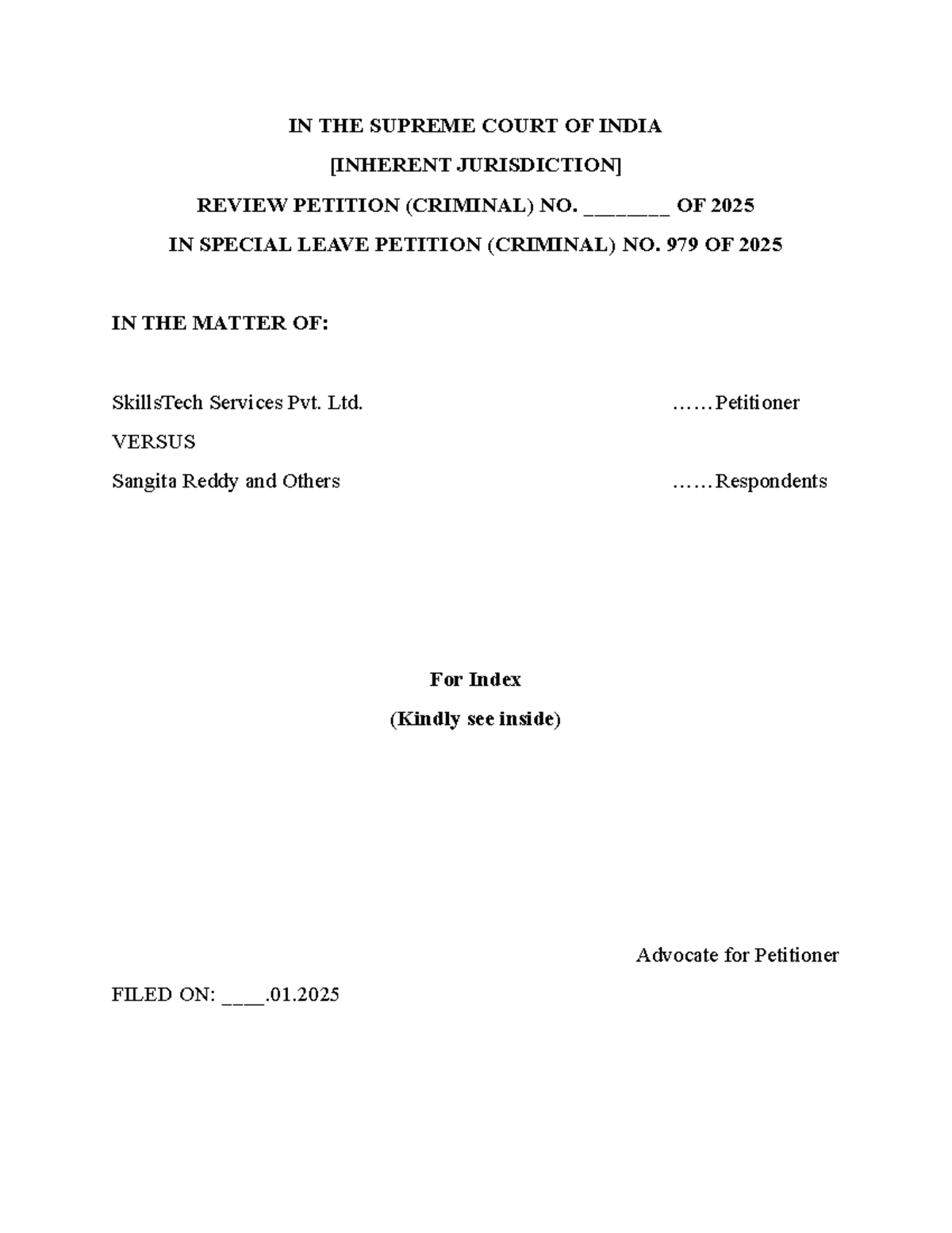 Final Review Petition (Criminal) No. 2025 in SLP No. 979/2025 - Studocu