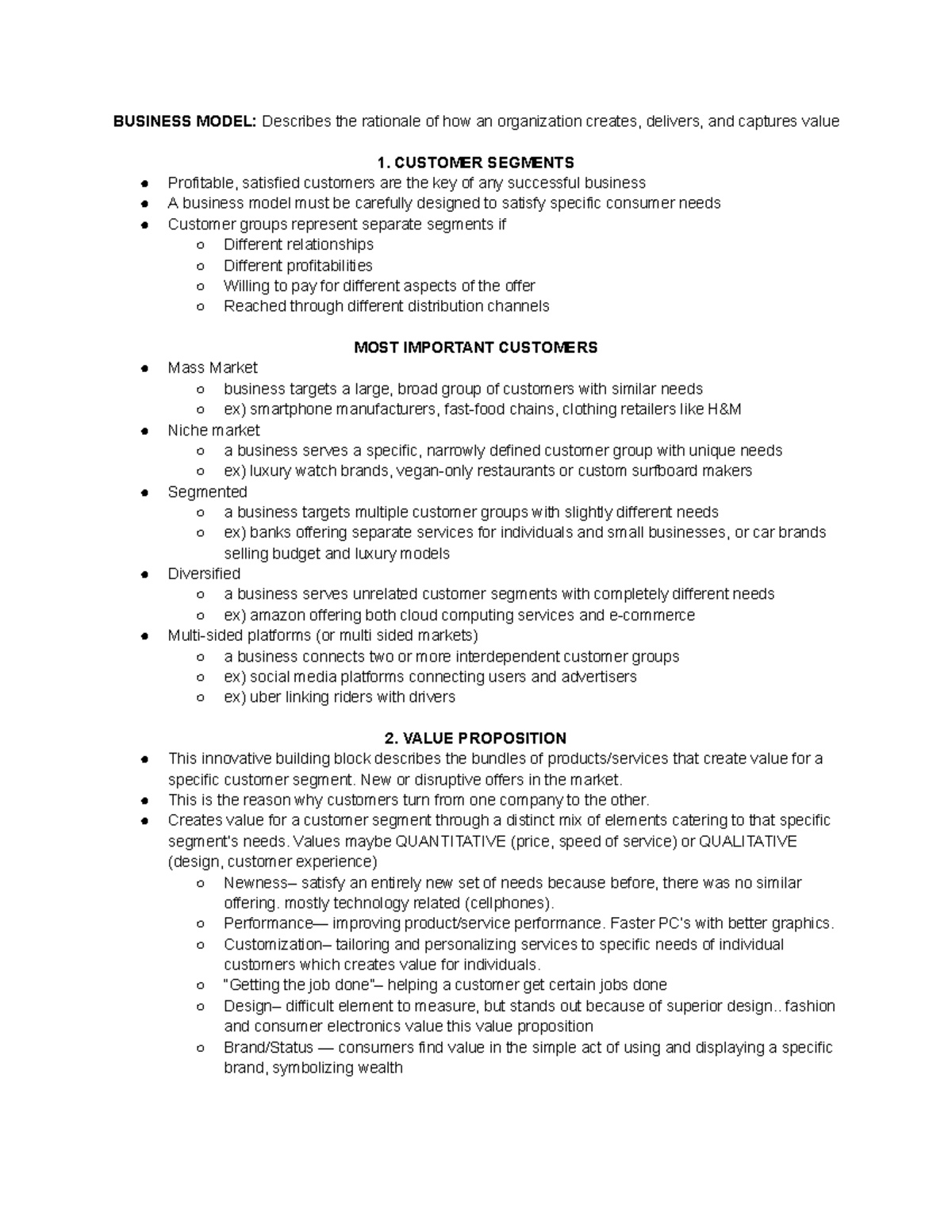 COMM101 Class 2 Prep - notes - BUSINESS MODEL: Describes the rationale ...