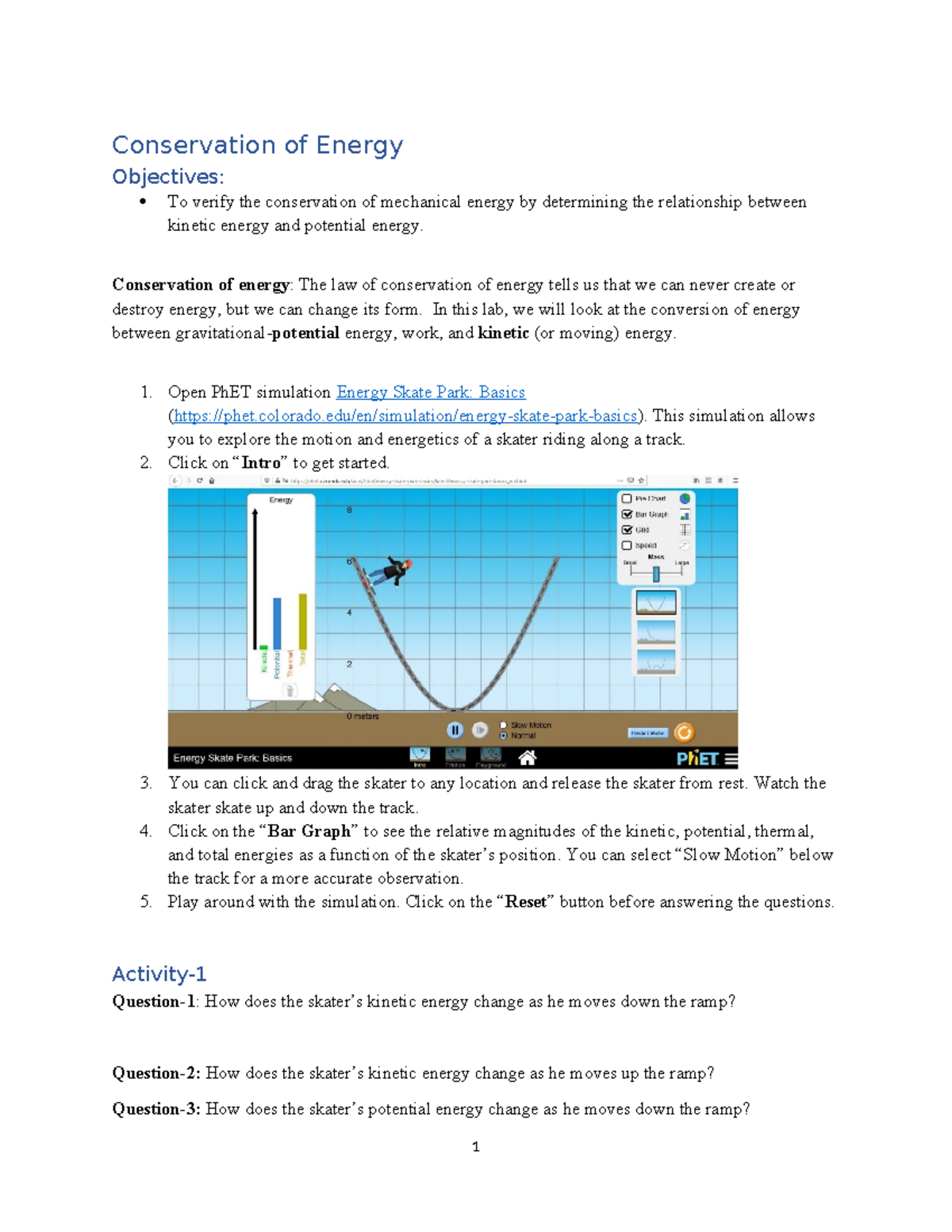 Conservation of Energy Lab Activities for PHYS101 - Studocu