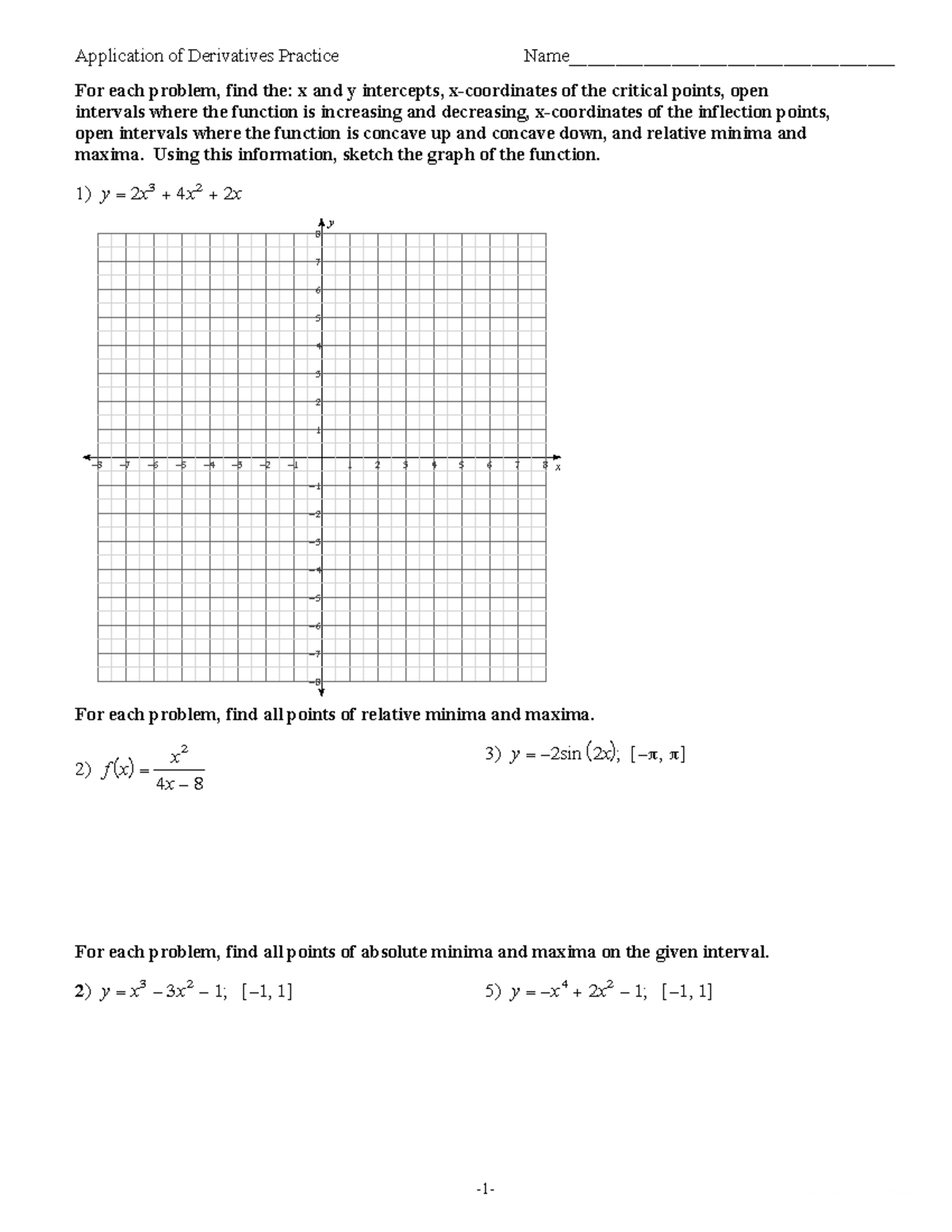 Applications of Derivatives Practice Solutions (Calc 101) - Studocu