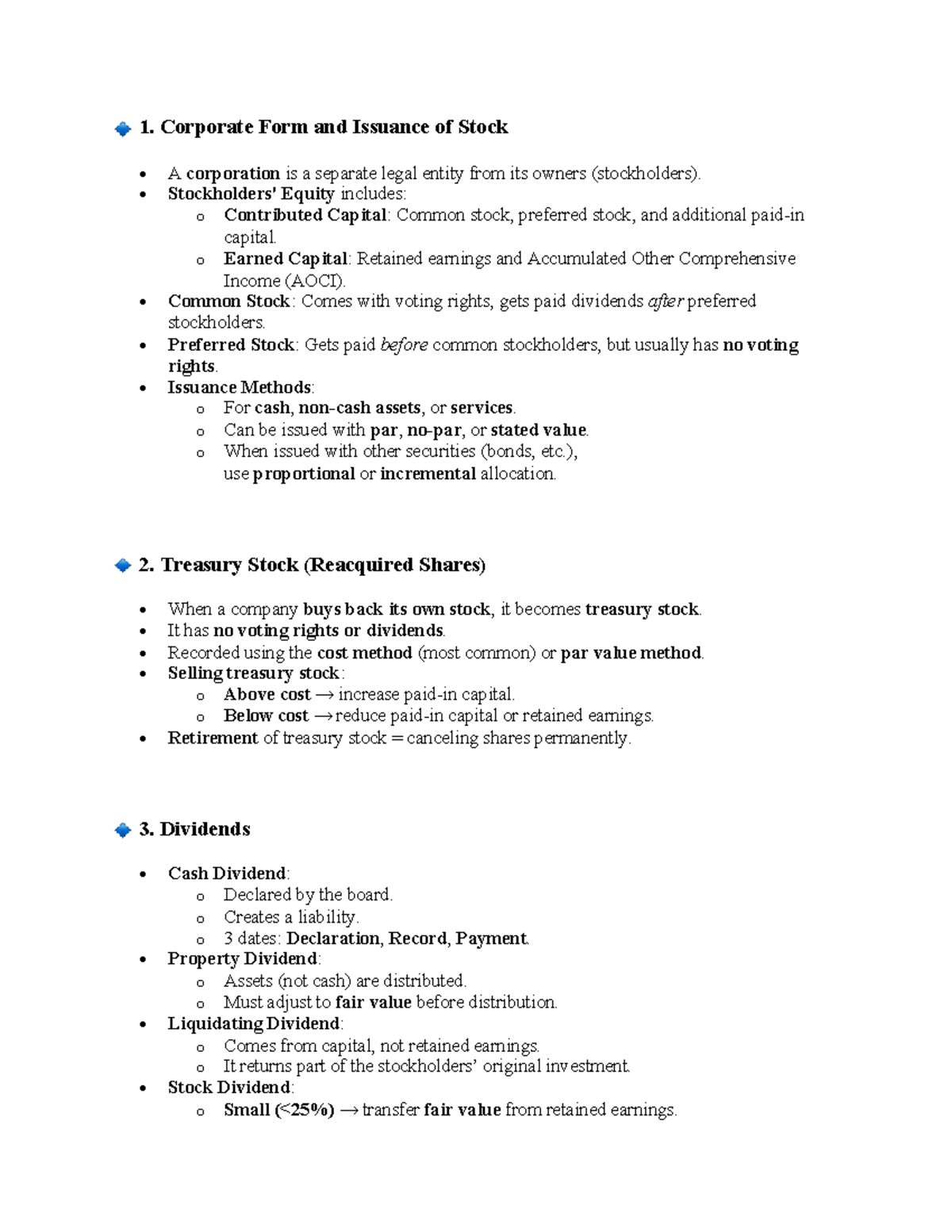 Corporate Form, Stock Issuance, and Dividends Overview (FIN 101) - Studocu