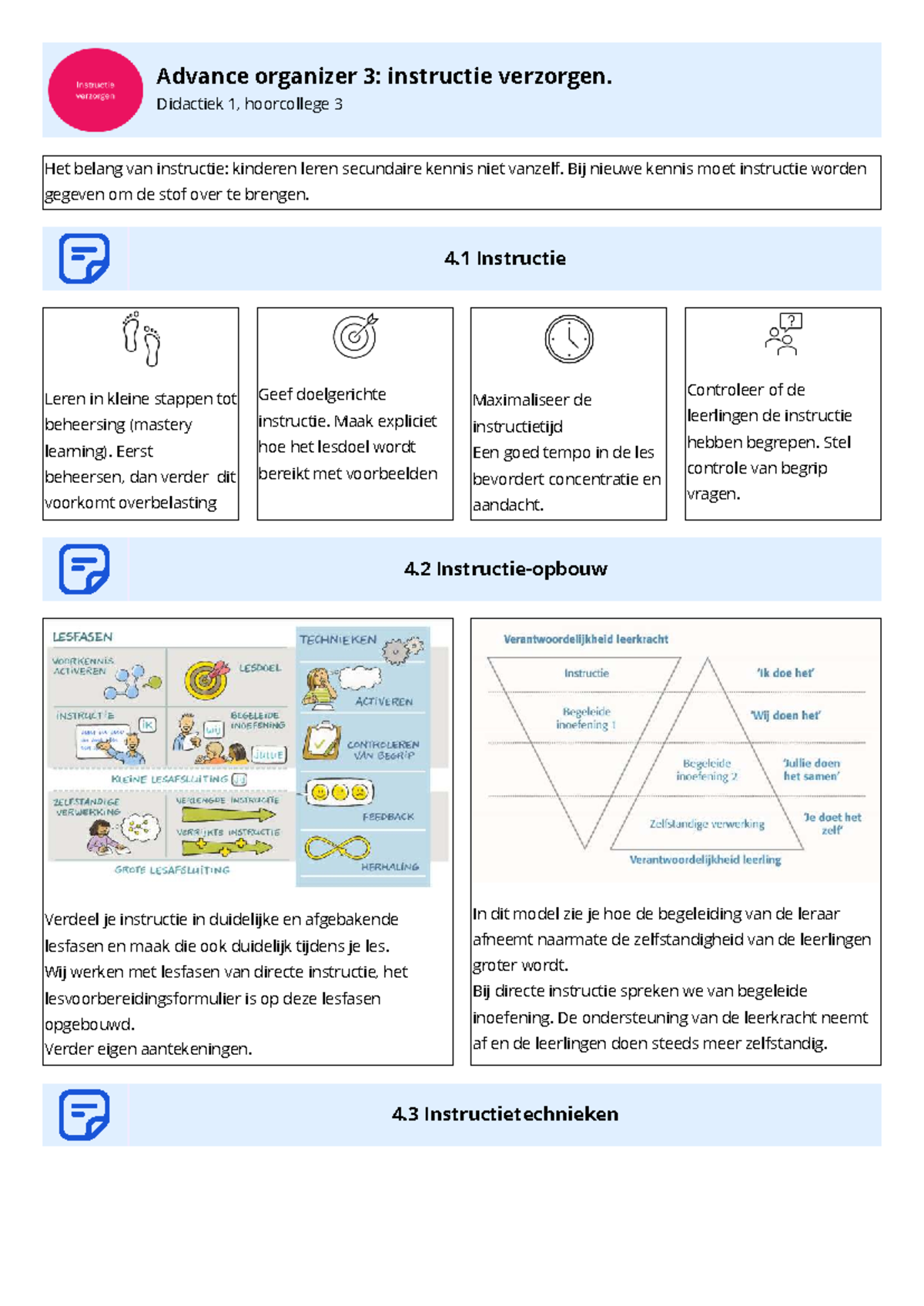 AO 3: Instructie Verzorging en Technieken - Didactiek 1 Hoorcollege 3 ...