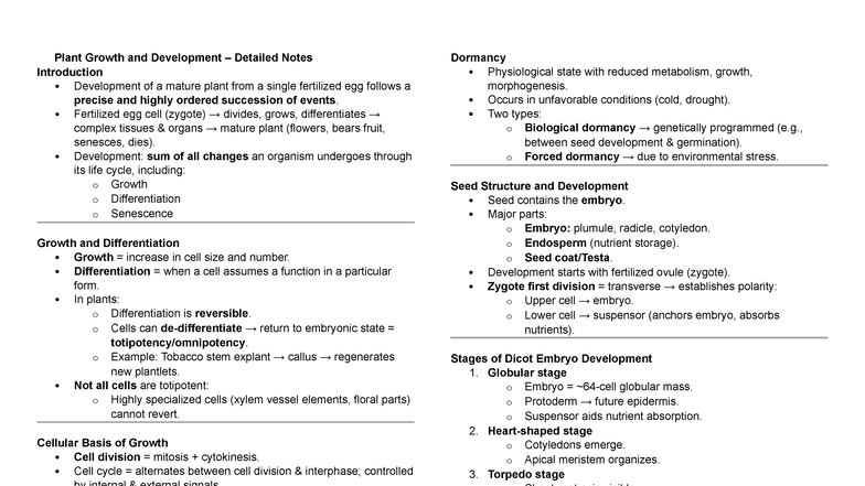 🌱 Plant Growth and Development: Detailed Notes on Growth Stages and ...