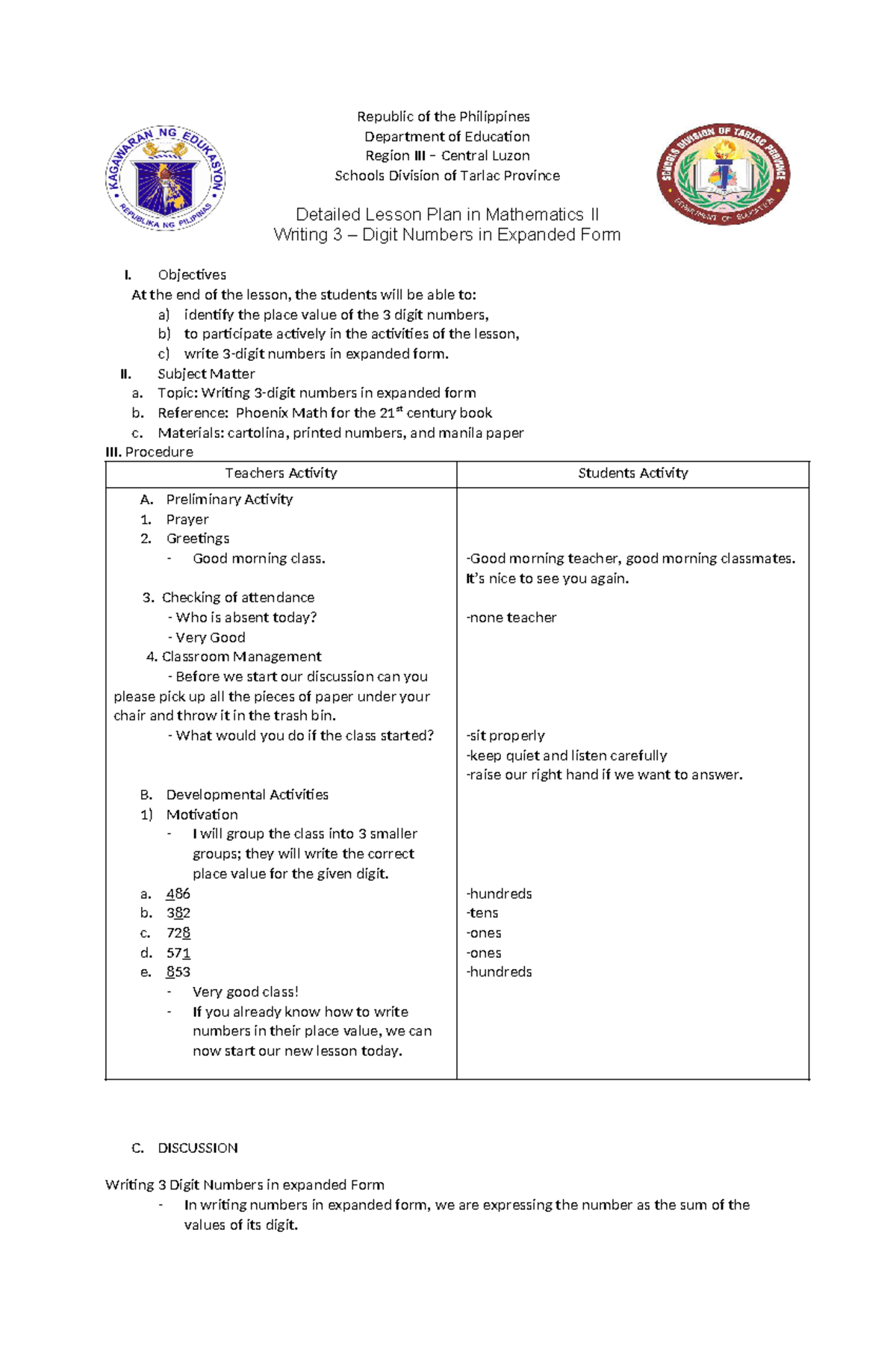 Detailed Lesson Plan in Mathematics III - Republic of the Philippines ...