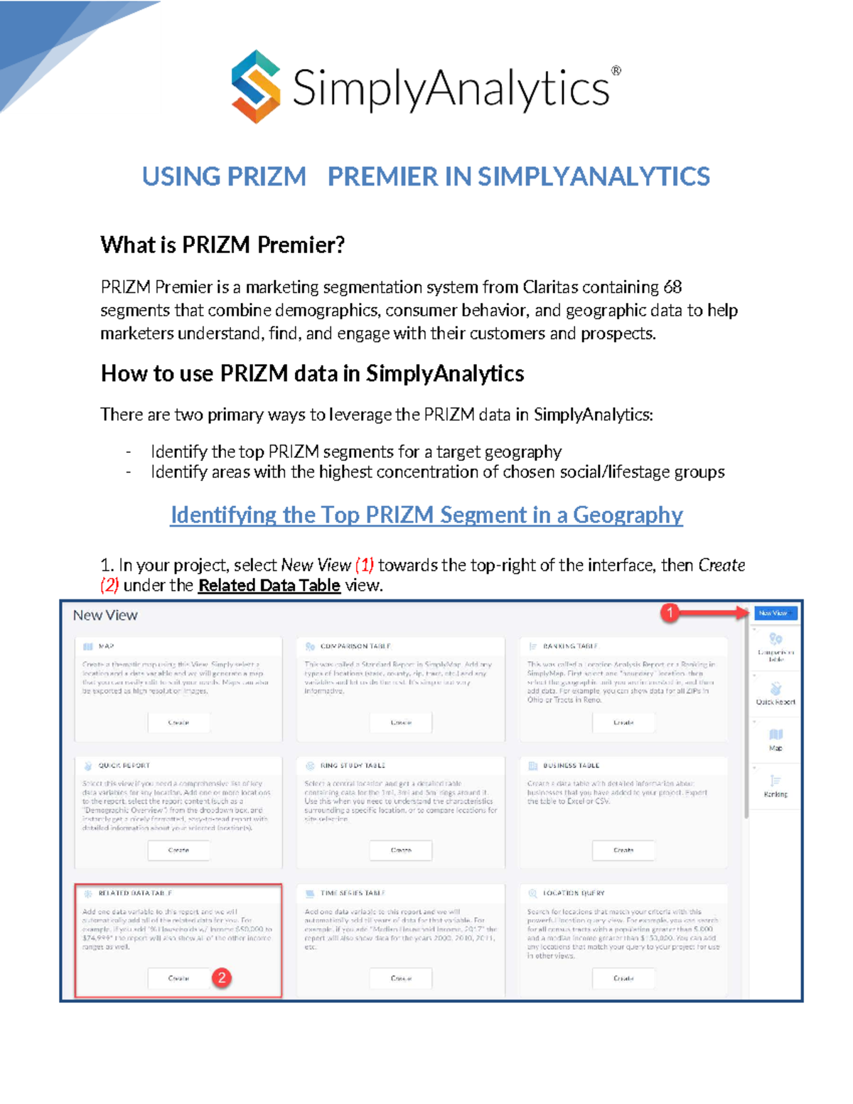 USING PRIZM PREMIER IN SIMPLYANALYTICS: A GUIDE - Studocu