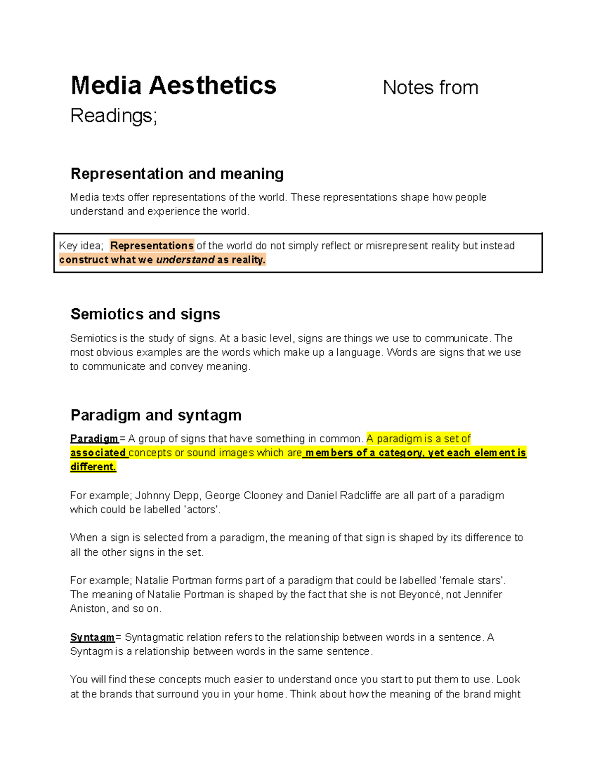 Media Aesthetics (Course Code): Reading Notes on Representation & Signs ...