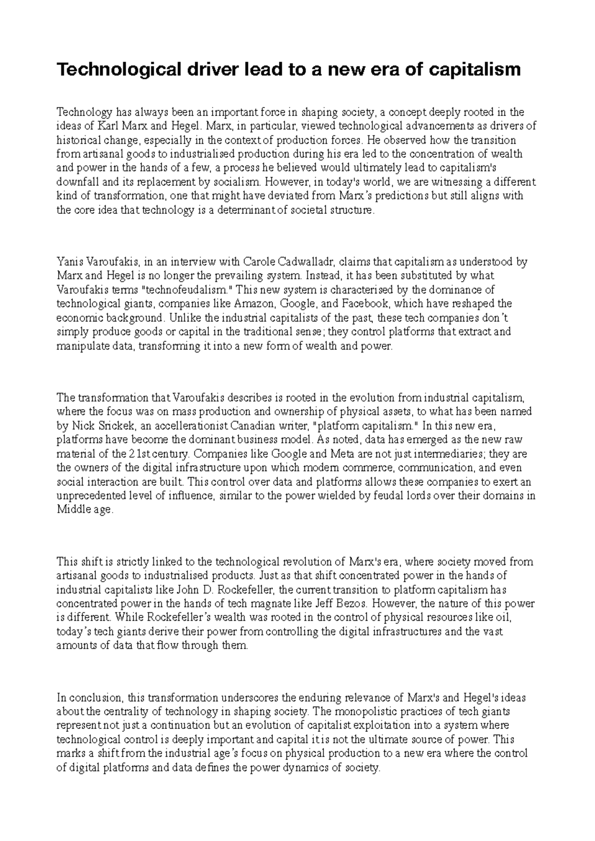 Technological Drivers: A New Era of Capitalism Analysis - Studeersnel