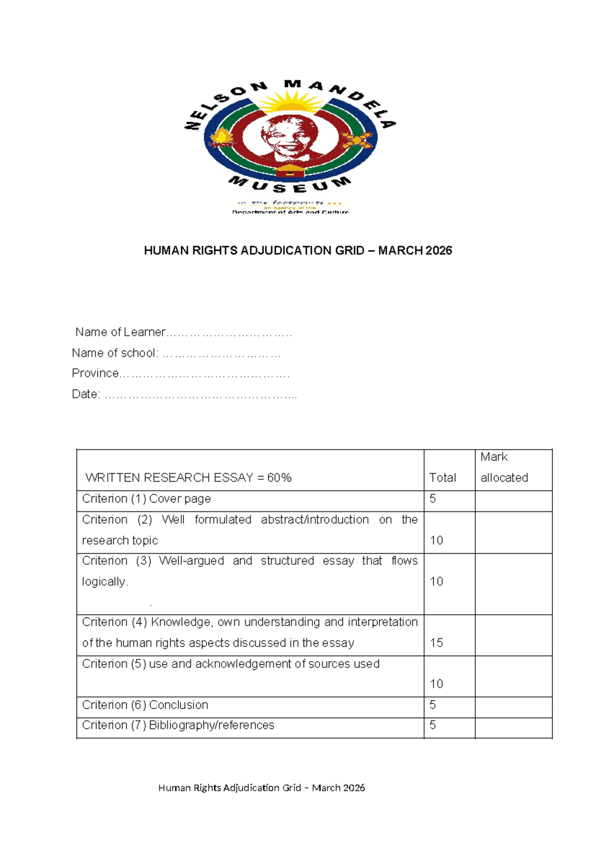 HUMAN RIGHTS ADJUDICATION GRID - WRITTEN RESEARCH ESSAY 2026 - Studocu