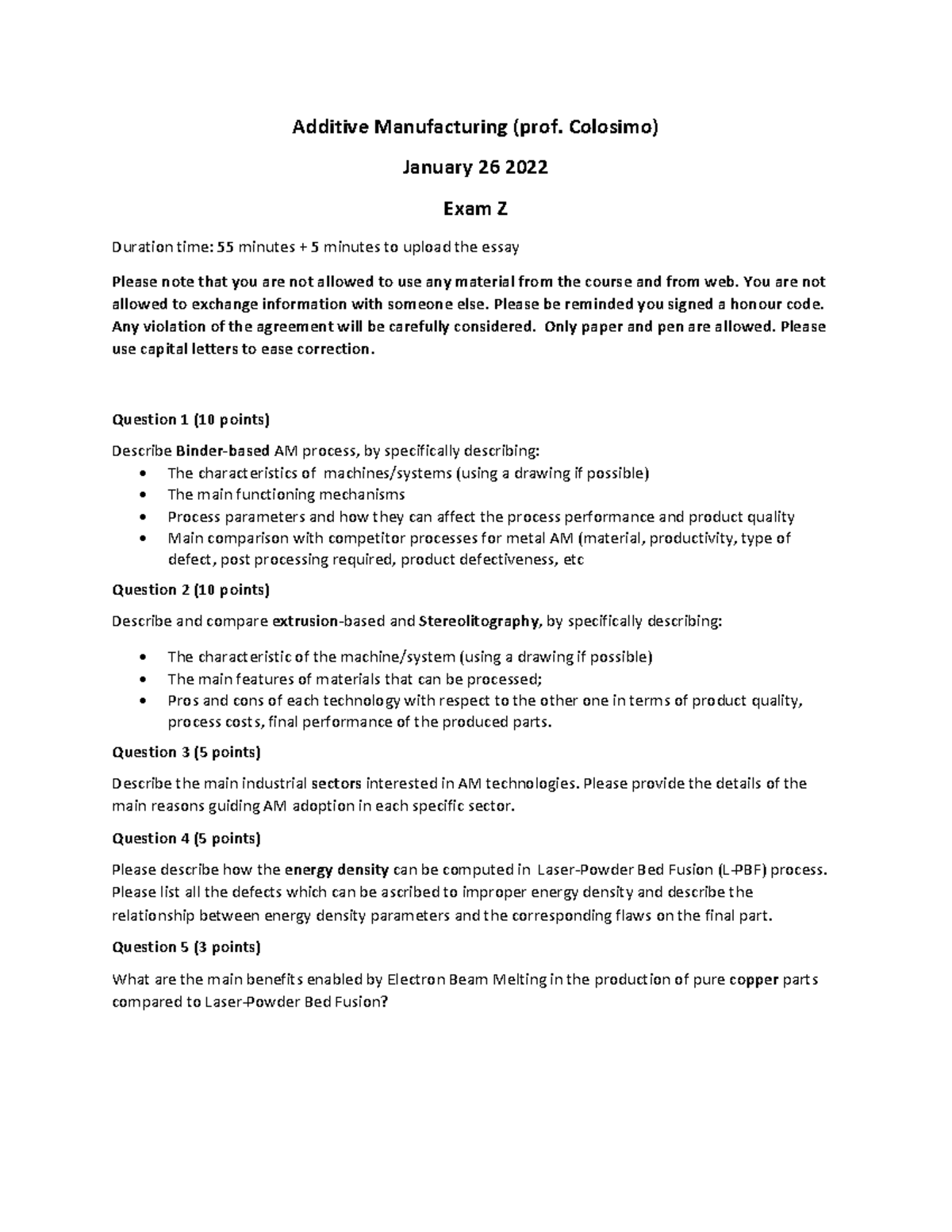 2022 01 26 - Final Exam Notes for Additive Manufacturing (AM) - Studocu