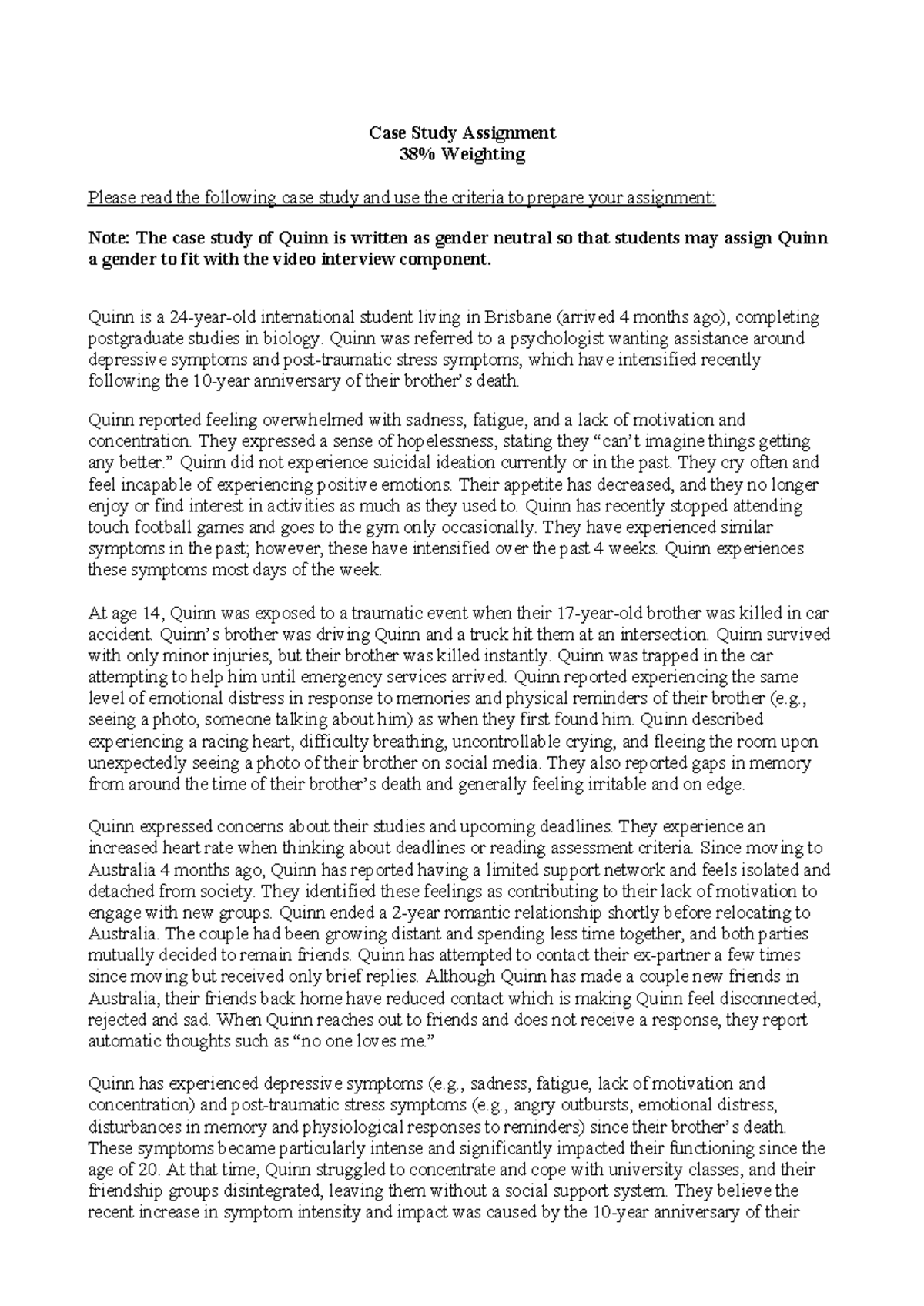 PSYC3082 Case Study Assignment Guidelines for 2025 - Studocu
