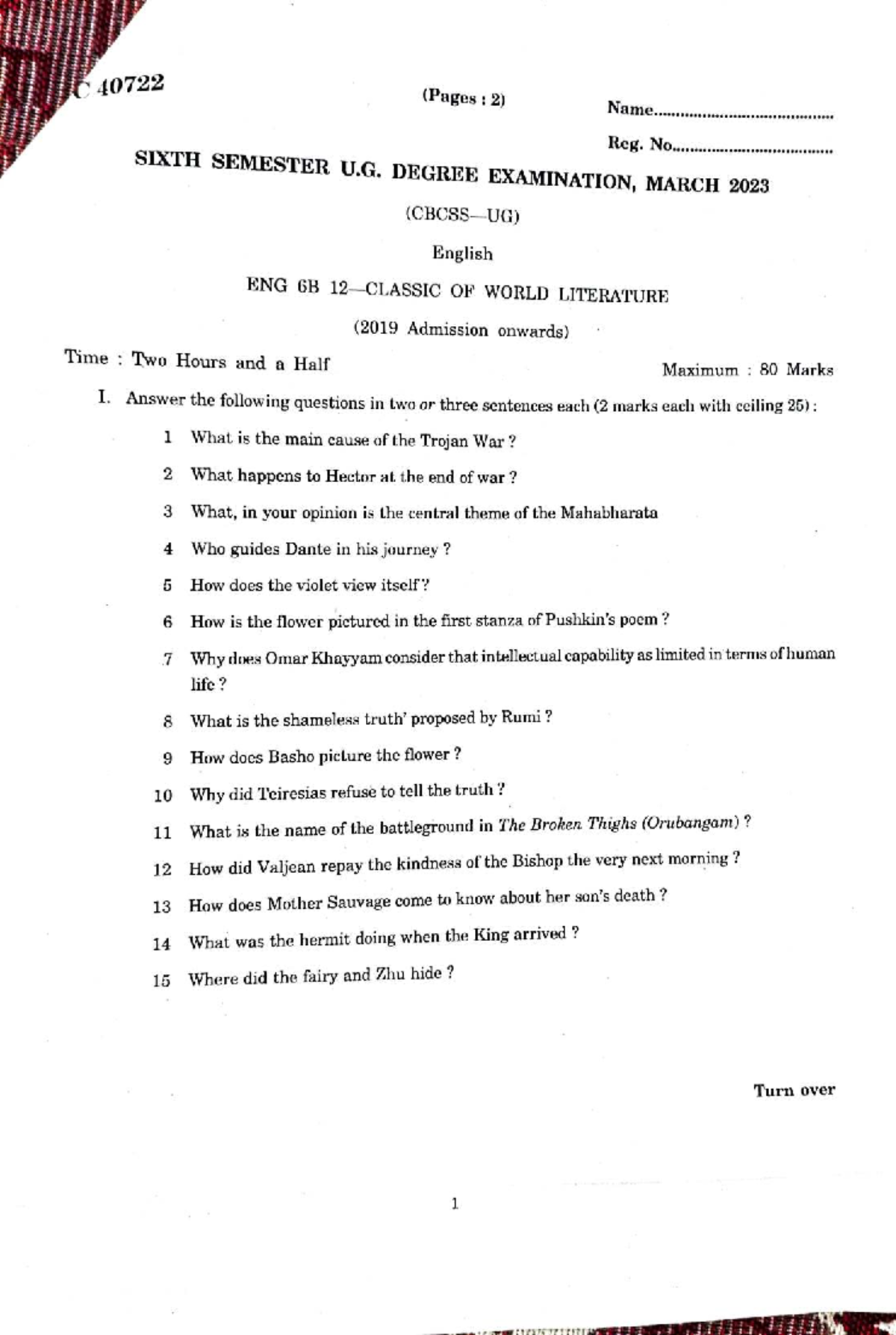 40722 - Final Exam: Classics of World Literature Analysis - Studocu