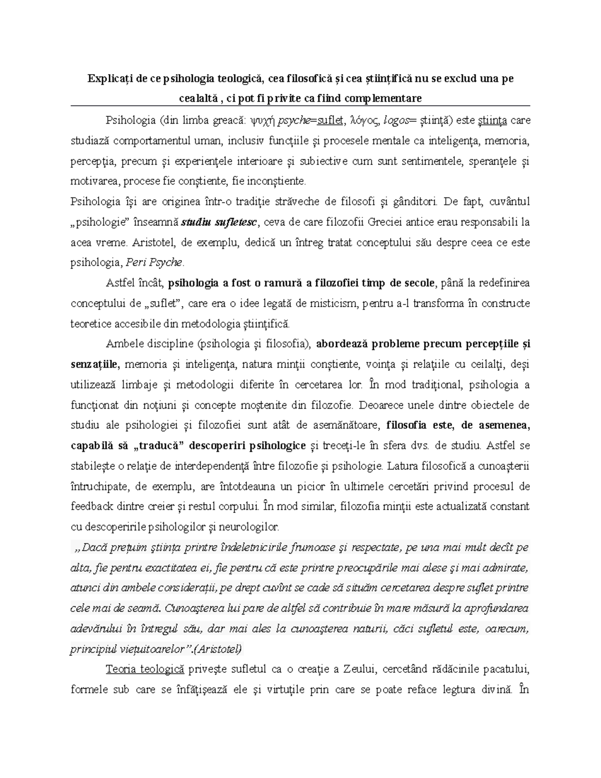 Tema 1 fundamentele psihologiei - Explicai de ce psihologia teologic ...