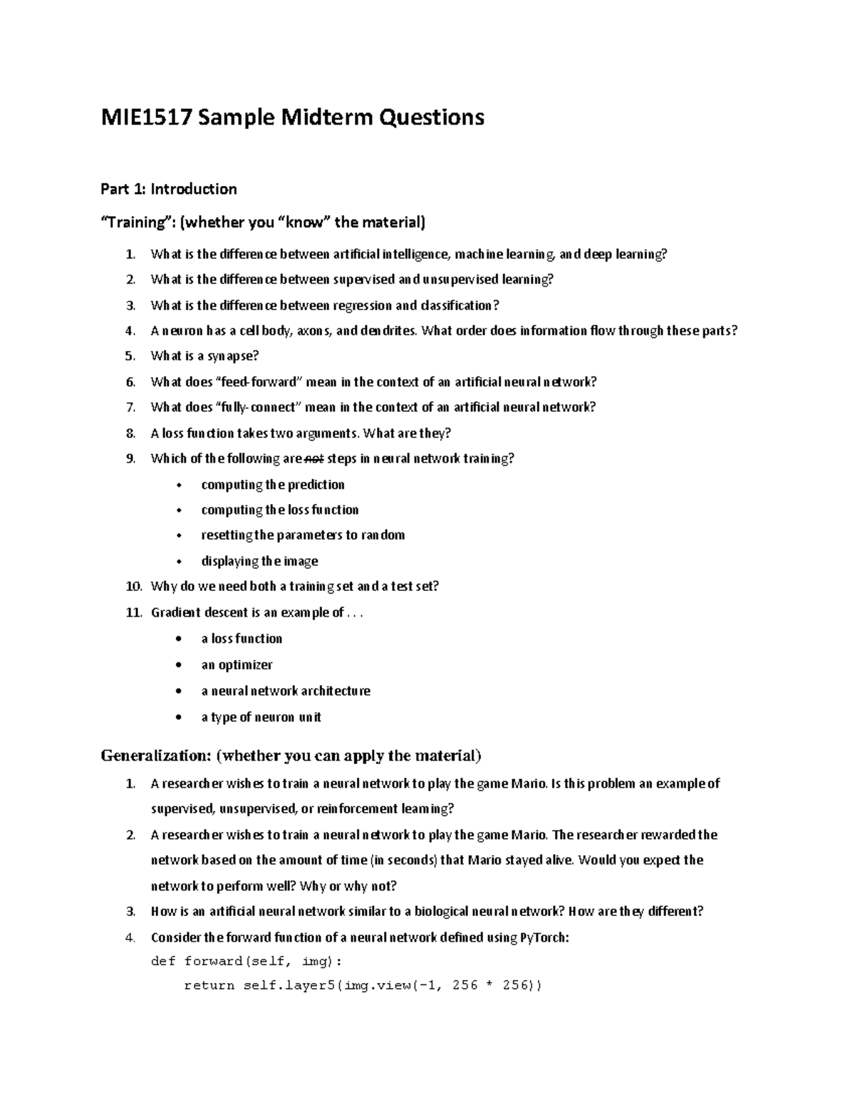 MIE1517 - Sample Midterm Problems - MIE1517 Sample Midterm Questions ...