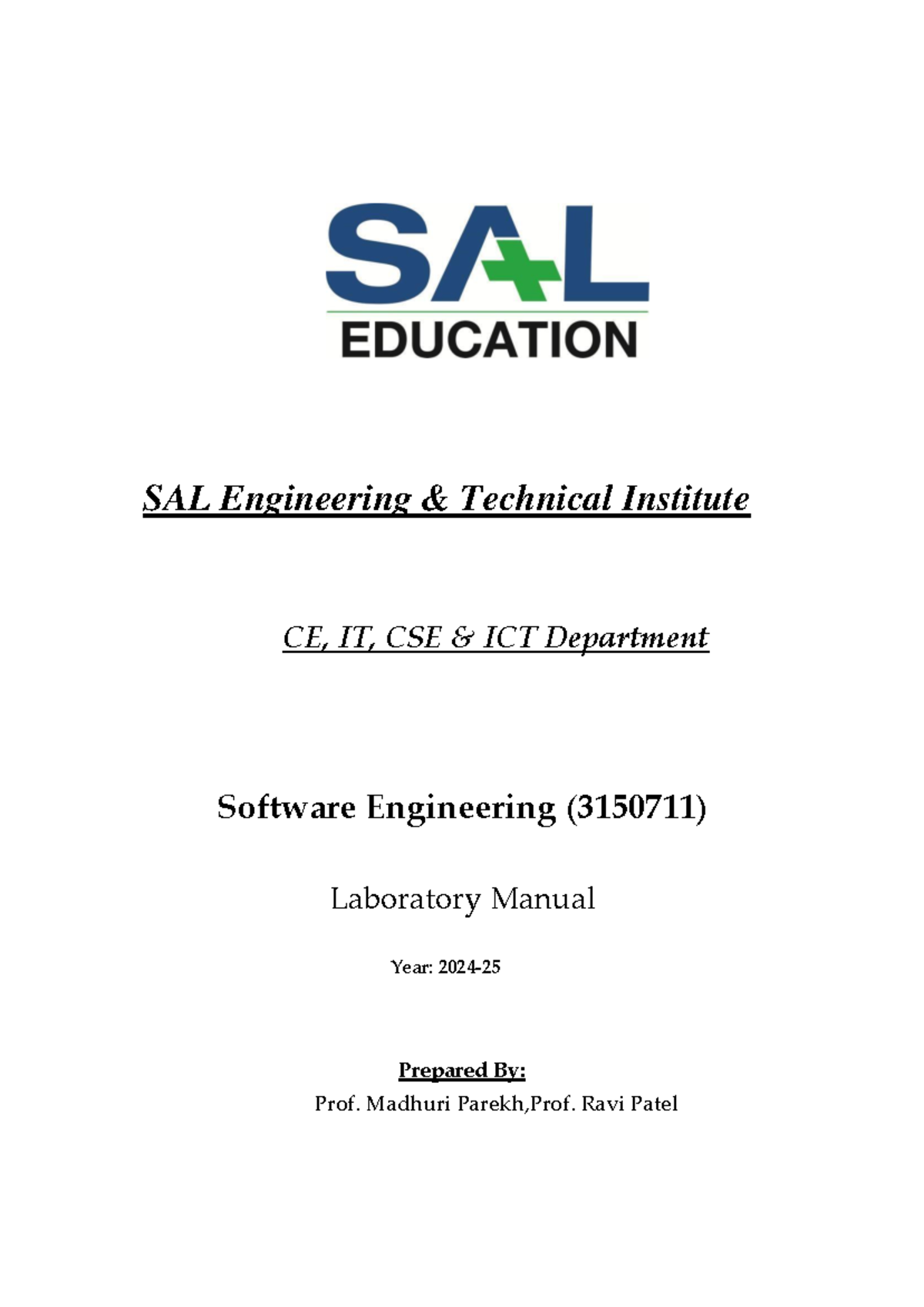 Software Enginnering Lab Manual - SAL Engineering & Technical Institute ...