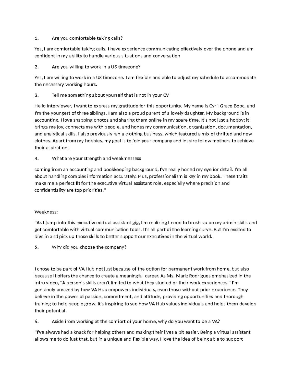 Interview Practice Questions for Virtual Assistant Roles - Studocu