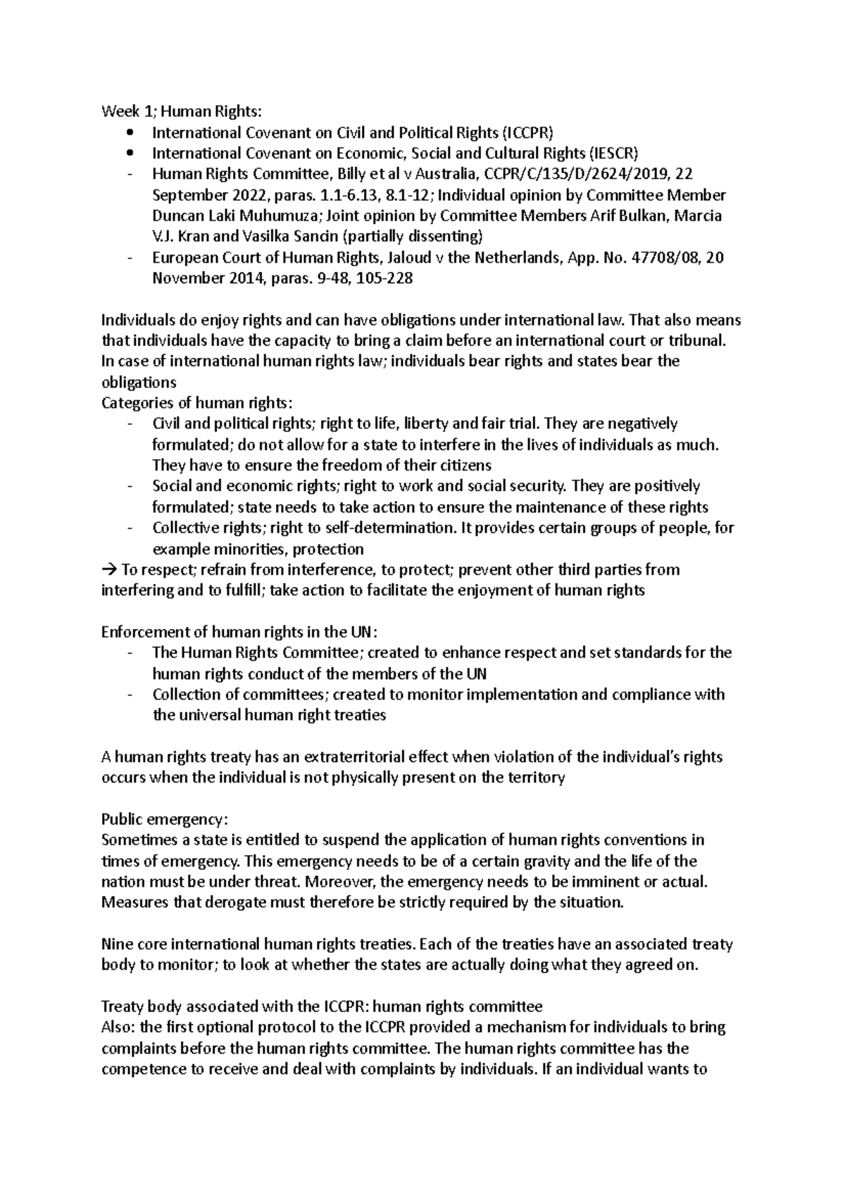 Week 1; Overview of International Human Rights Law Concepts - Studeersnel