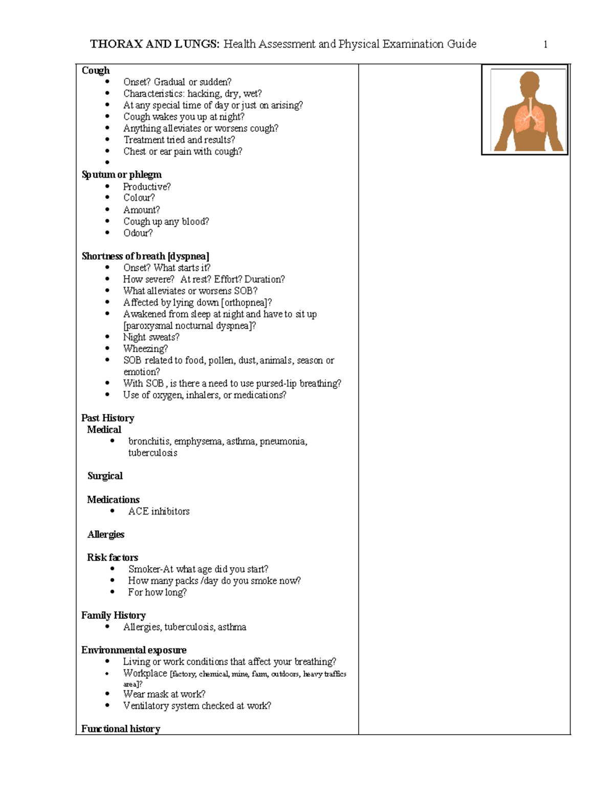 Thorax and Lungs Assessment PNE Assignment 2 - Cough Onset? Gradual or ...