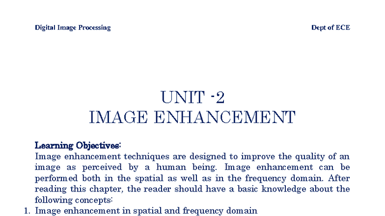 Digital Image Processing SCSVMV ECE Unit 2: Image Enhancement ...