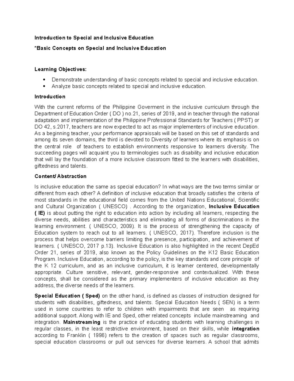 Understanding Special and Inclusive Education: Key Concepts and ...