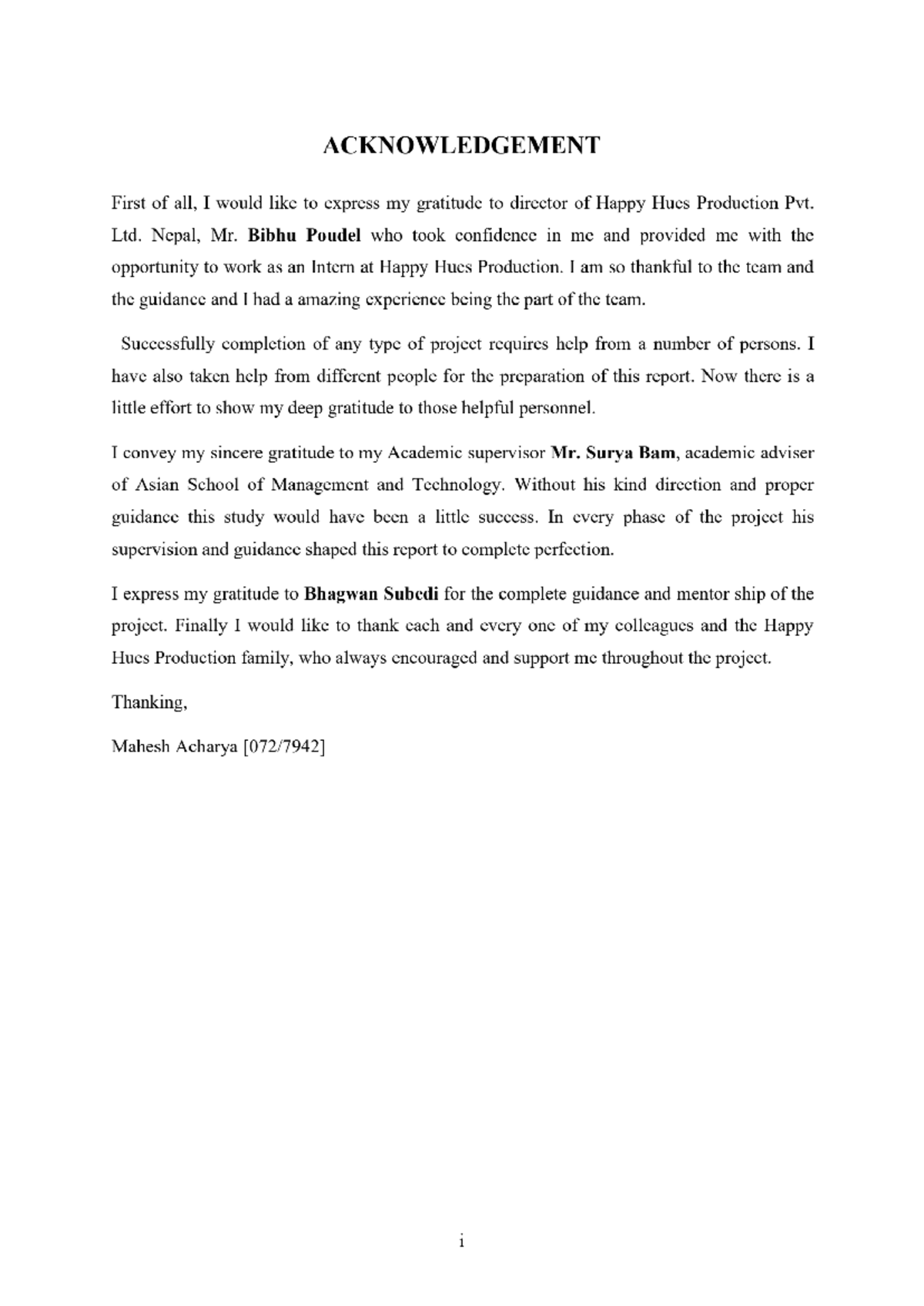 Acknowledgement and Project Report for GRE Web App Development - Studocu