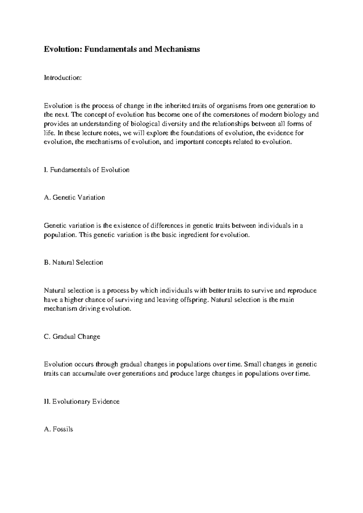 Evolution: Fundamentals, Mechanisms & Evidence Overview - Studocu
