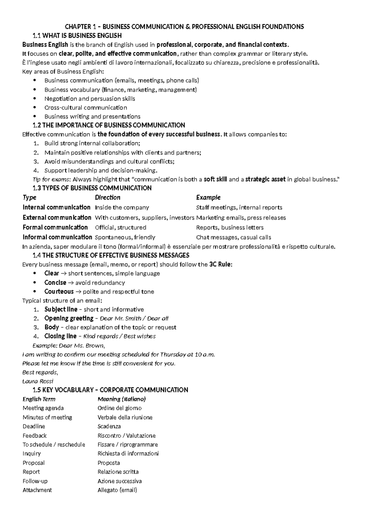 CHAPTER 1 BUSINESS COMMUNICATION: FOUNDATIONS OF PROFESSIONAL ENGLISH ...