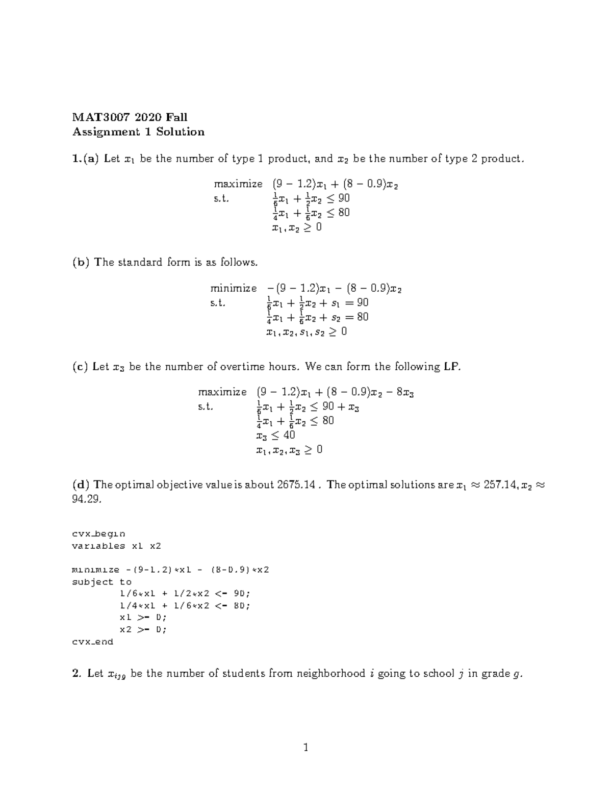 MAT 3007 Fall 2020 Homework 1 Solution and Analysis - Studocu
