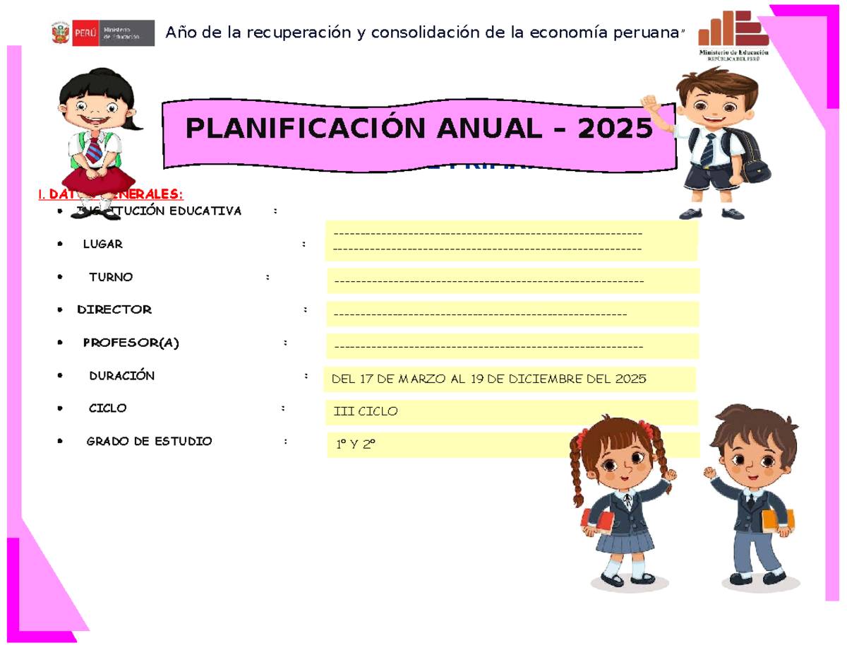 Plan Anual 2025 para 2° Grado de Primaria: Aprendizajes y Actividades ...