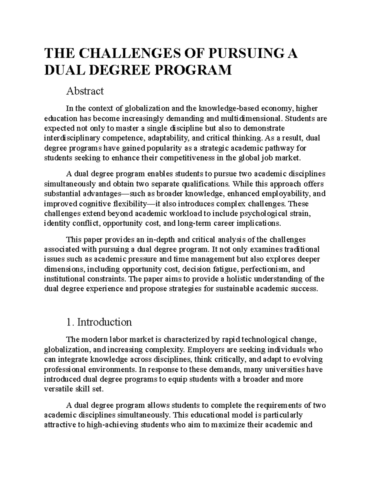 Challenges of Pursuing a Dual Degree Program: A Critical Analysis - Studocu