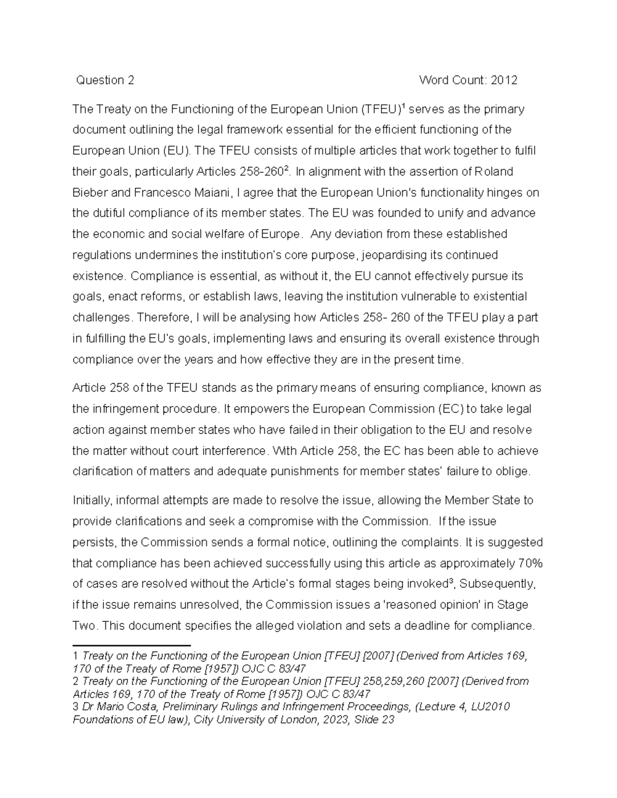 EU Summative A - Analysis of TFEU Articles 258-260 and Compliance ...