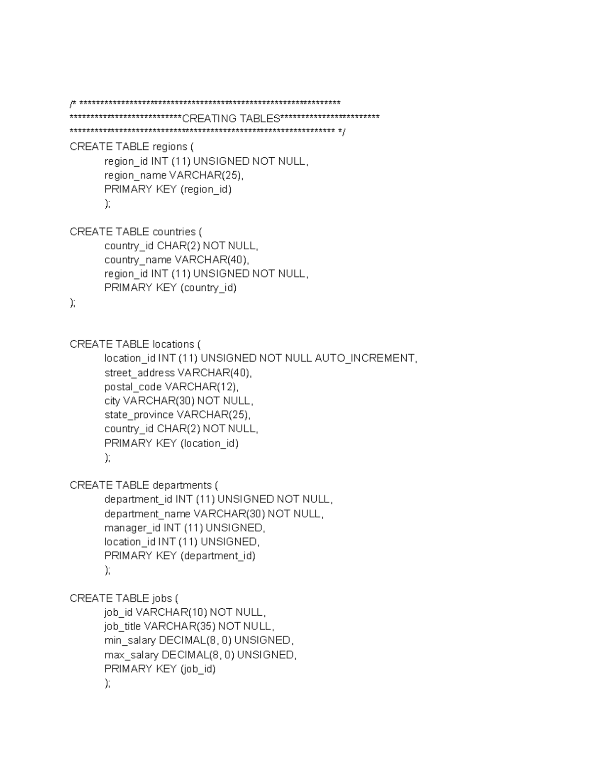 Database Table Creation and Insertion Scripts for CS101 - Studocu