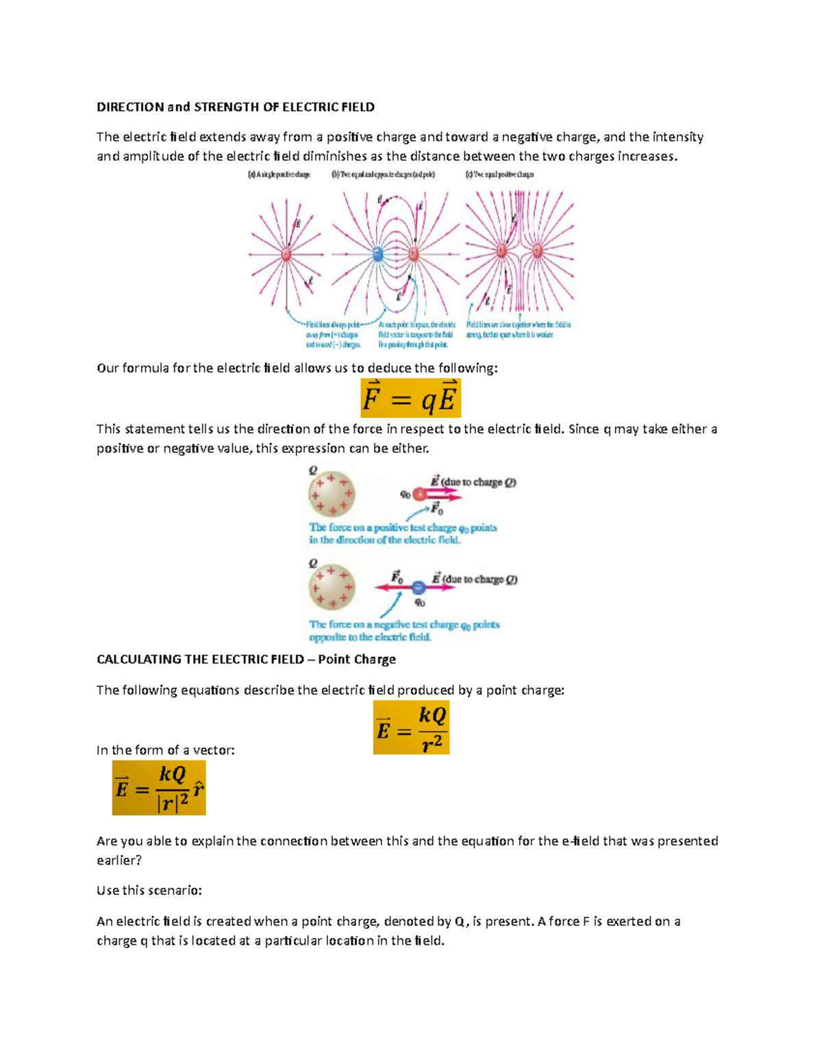 Calculating THE Electric Field - DIRECTION and STRENGTH OF ELECTRIC ...