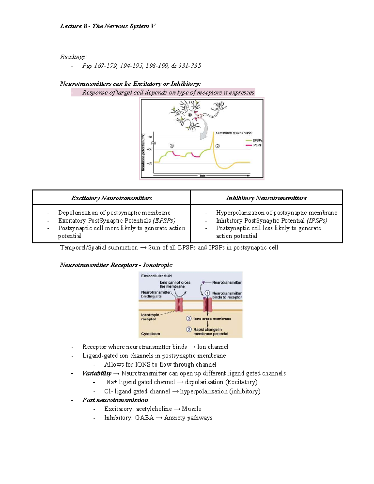 BIO2A03 Lecture Notes: The Nervous System and Its Functions - Studocu