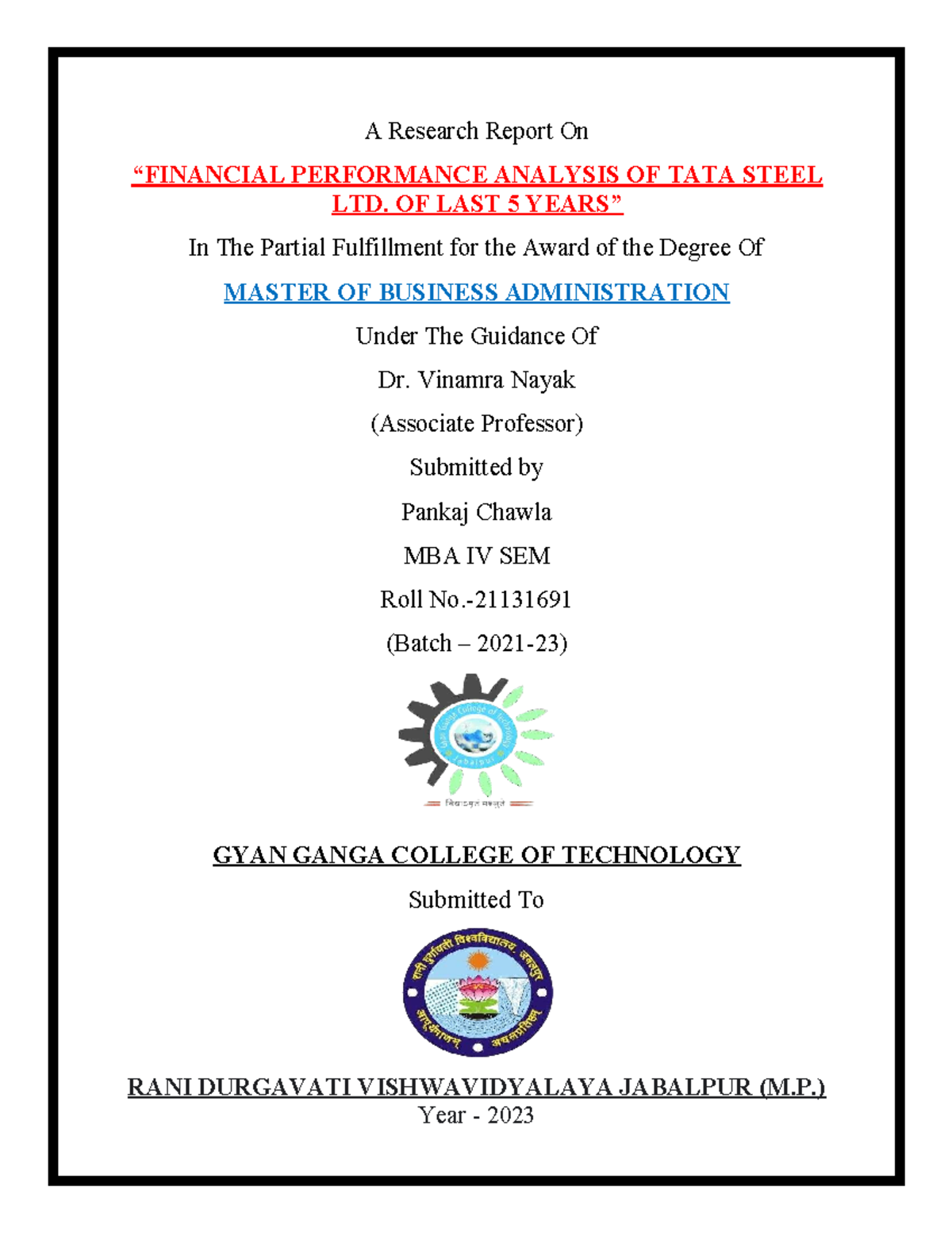 Performance Analysis of Tata Steel Ltd. (MBA 402) - 5 Year Review - Studocu