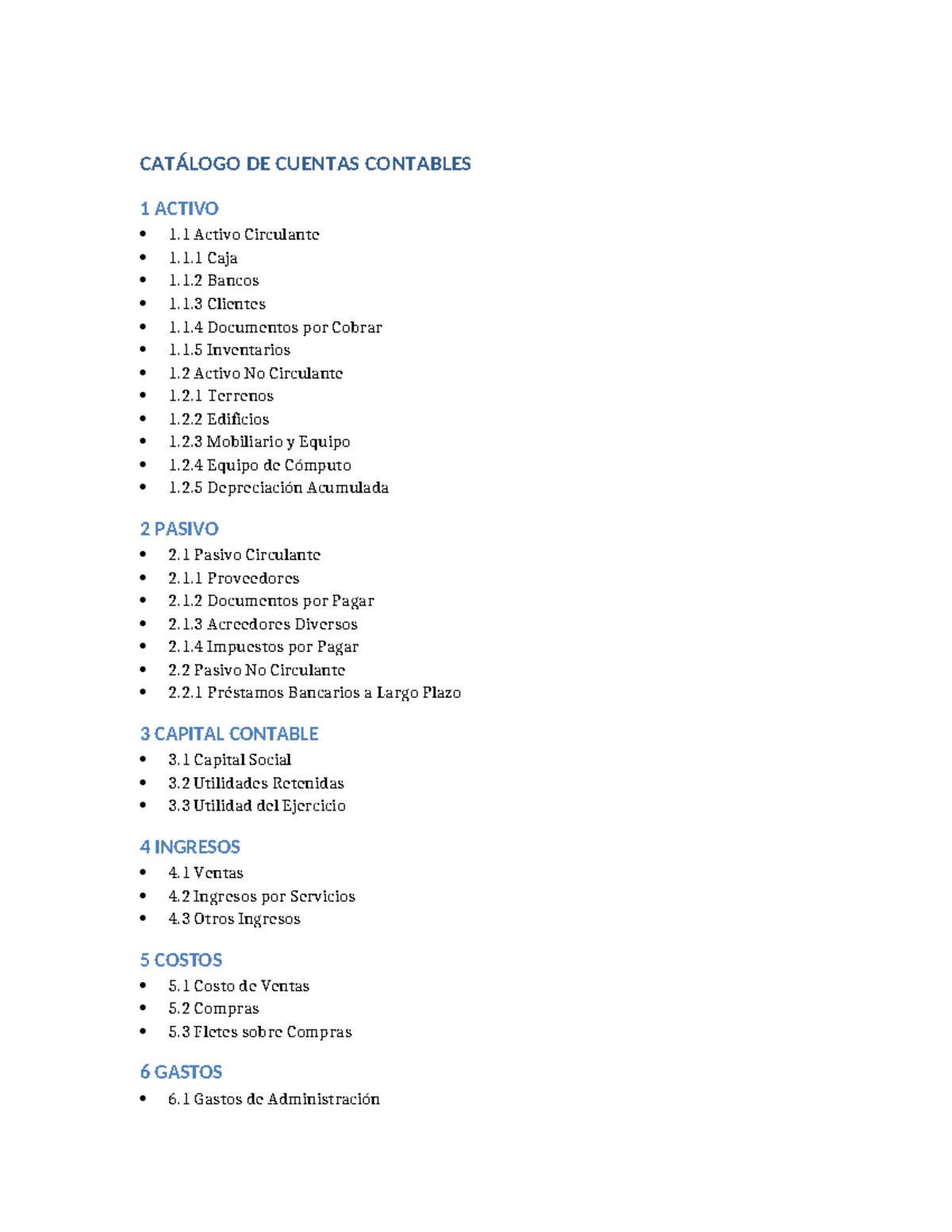CATÁLOGO DE CUENTAS CONTABLES - ACTIVO Y PASIVO 1.0 - Studocu