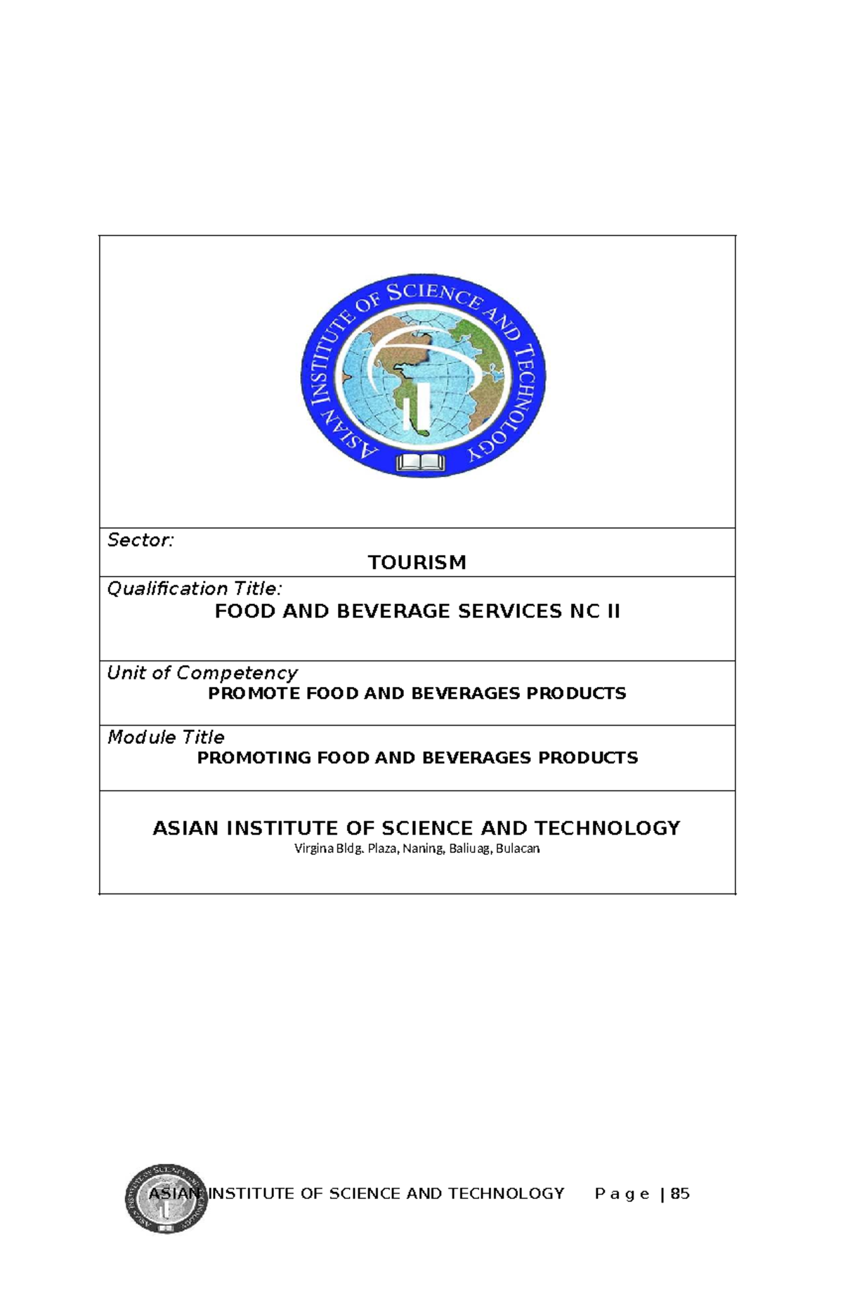 Promoting Food & Beverage Products - FBS NC II Module - Studocu