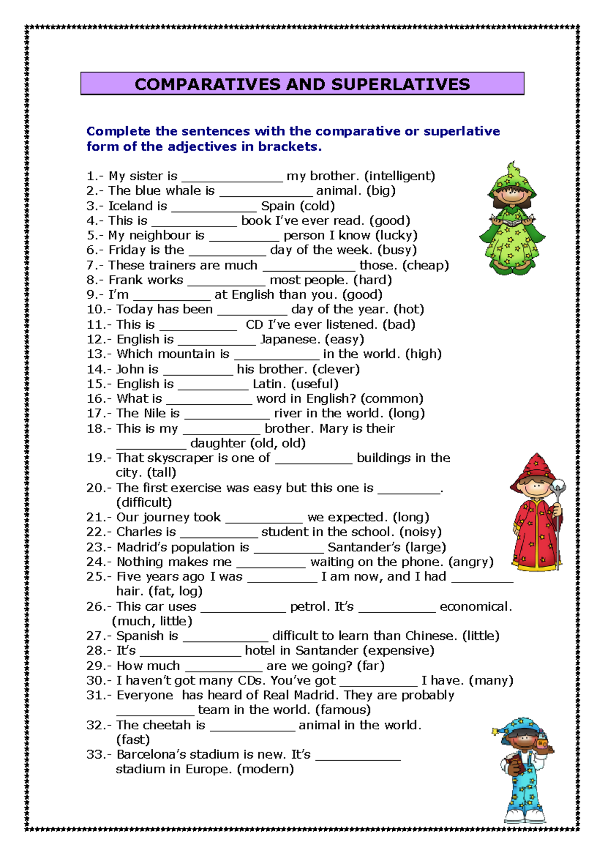 Comparative and Superlative Adjectives Practice - No Key - Studocu