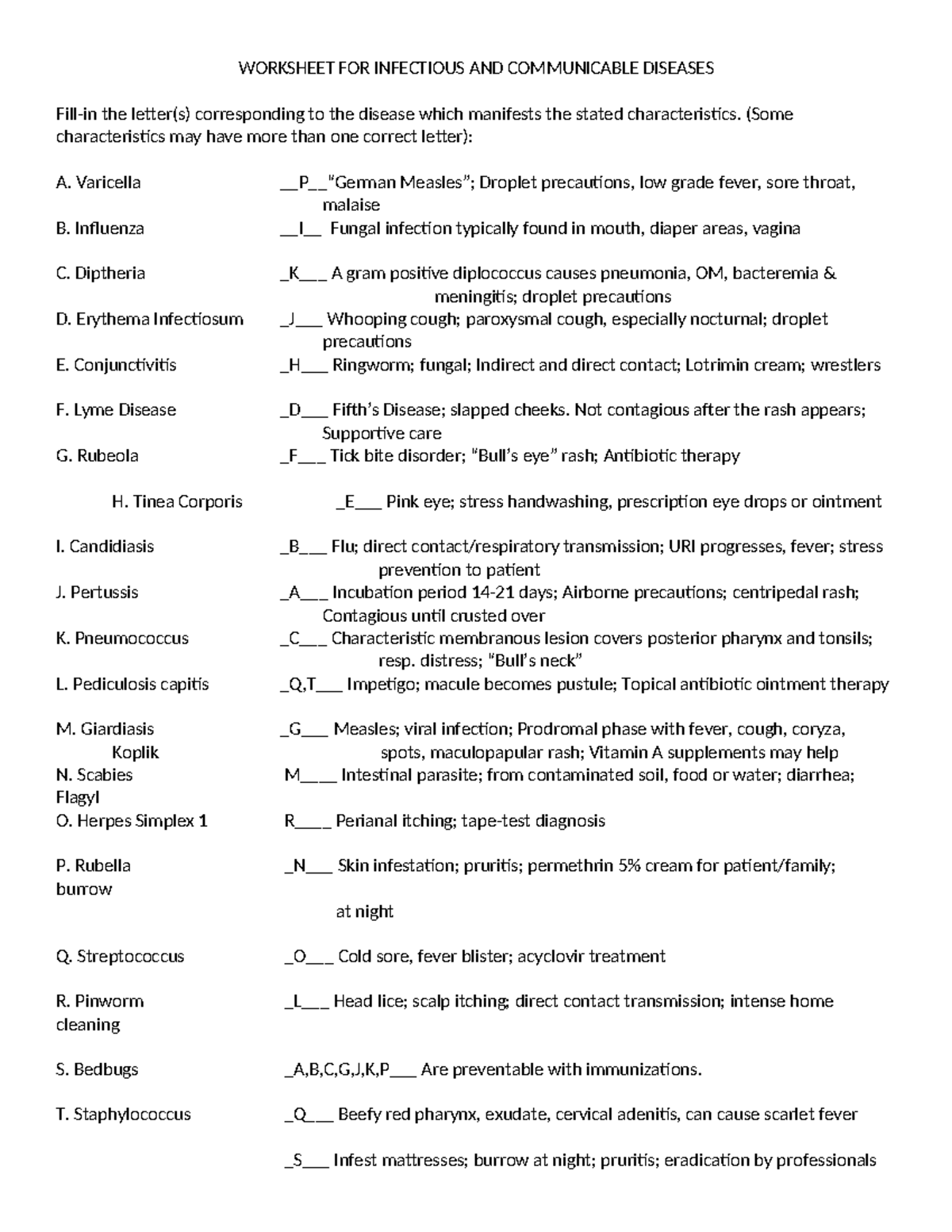 2 Worksheet FOR Infectious AND Communicable Diseases - WORKSHEET FOR ...