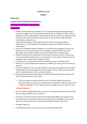Study unit 5 C Ellish - Summary Health Care Law - Study unit 5 1 ...