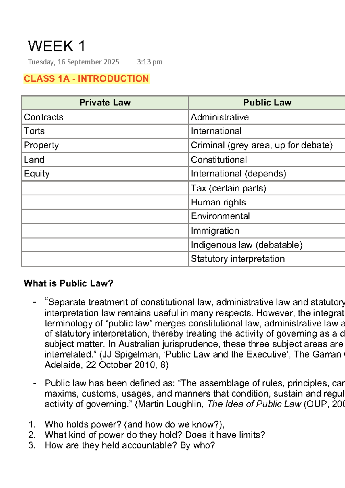 LAW101 - Week 1: Introduction to Public Law & Constitutionalism - Studocu