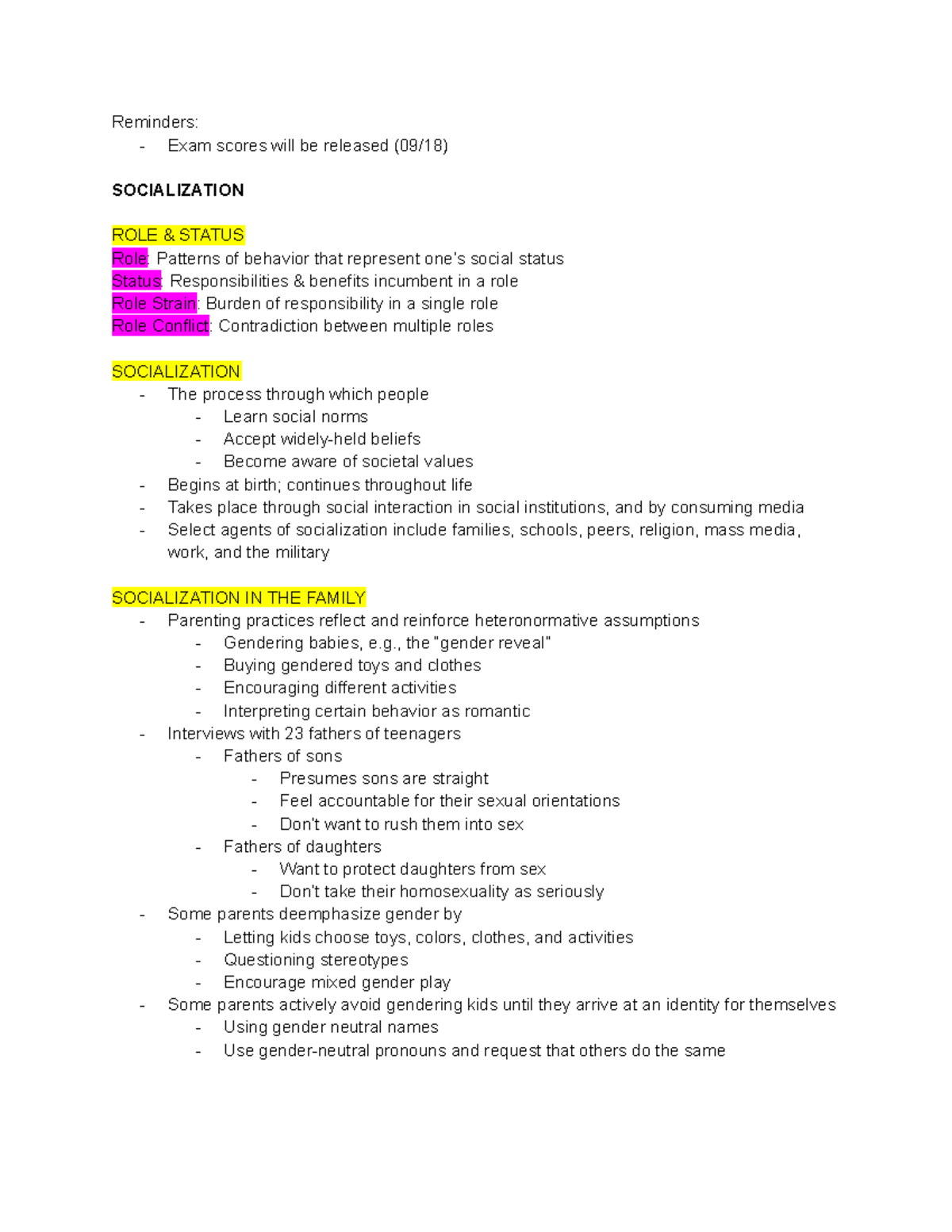 SOC 101 Lecture Notes: Understanding Socialization and Roles - Studocu